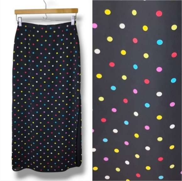 Vintage 80s Central Falls Polka Dot Skirt 6 New Wave Retro Chiffon Side Slit - Picture 1 of 11